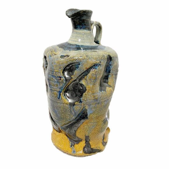 1977 Studio pottery ugly face pitcher jug vase cobalt blue and stoneware signed - Picture 3 of 14